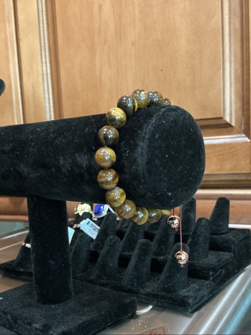 Tiger Eye Beaded Stretch Bracelet - Brown & Gold Tones